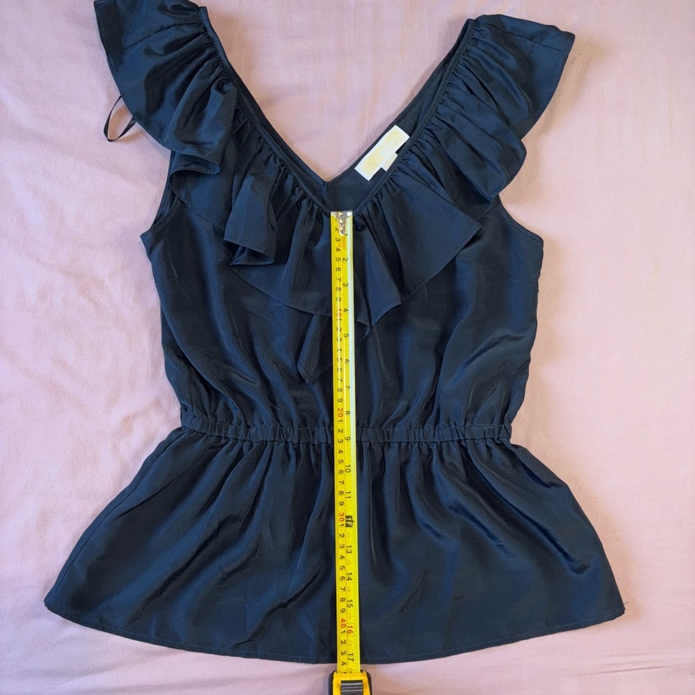 Michael Kors Navy Ruffle V-Neck Peplum Top - Picture 5 of 6
